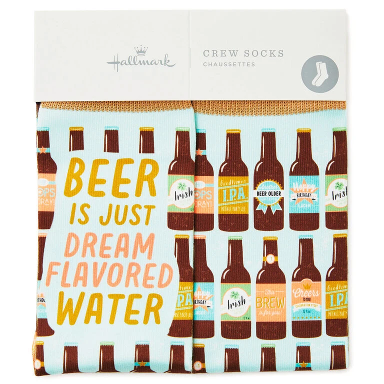 Hallmark Beer Is Dream-Flavored Water Funny Crew Socks 4 Hallmark Beer Is Dream-Flavored Water Funny Crew Socks - Image 2