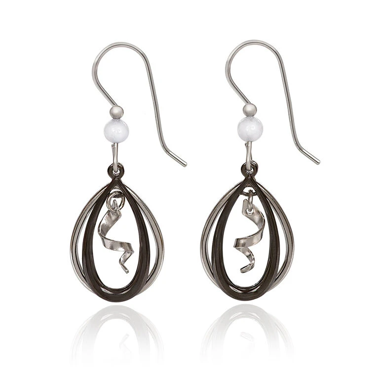 Silver Forest Black And Silver-Tone Metal Spiral Teardrop Earrings 3 Silver Forest Black And Silver-Tone Metal Spiral Teardrop Earrings