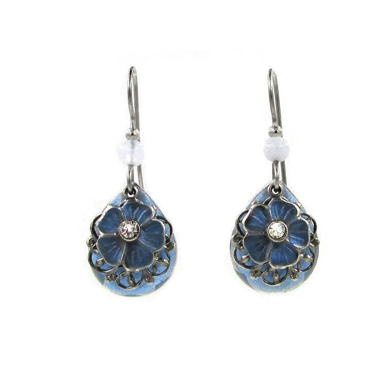 Silver Forest Blue Small Teardrop With Flower Layered Drop Earrings 3 Silver Forest Blue Small Teardrop With Flower Layered Drop Earrings