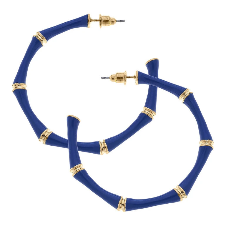 Celeste Blue Enamel Bamboo Hoop Earrings 3 Celeste Blue Enamel Bamboo Hoop Earrings