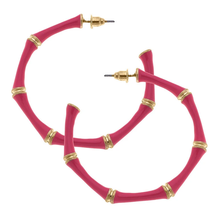 Celeste Pink Enamel Bamboo Hoop Earrings 3 Celeste Pink Enamel Bamboo Hoop Earrings