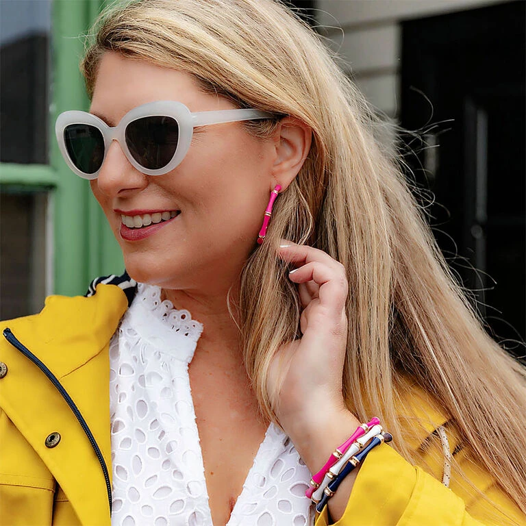 Celeste Pink Enamel Bamboo Hoop Earrings 4 Celeste Pink Enamel Bamboo Hoop Earrings - Image 2