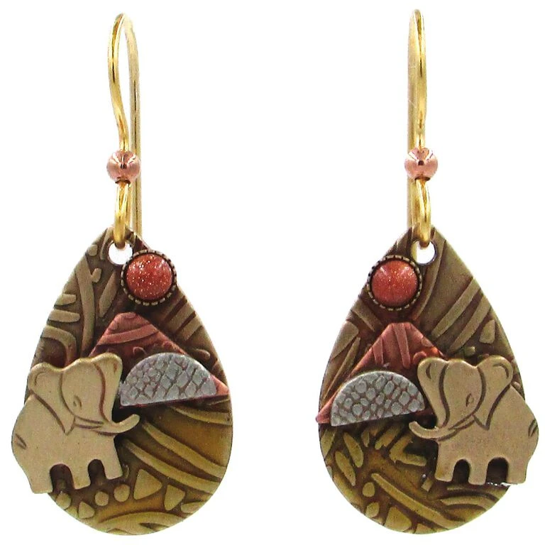 Elephant On Mixed Metal Teardrop Earrings 3 Elephant On Mixed Metal Teardrop Earrings