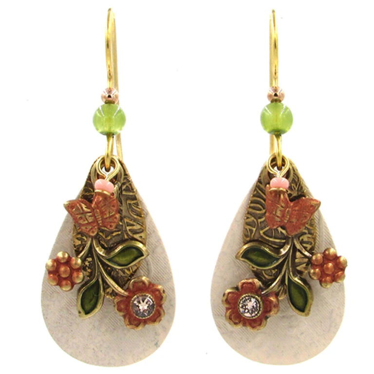 Floral Swag Layered Metal Drop Earrings 3 Floral Swag Layered Metal Drop Earrings