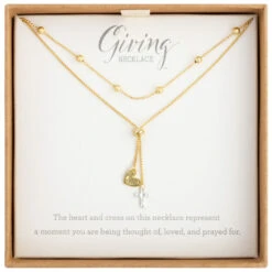 Heart And Cross Charms Giving Necklace, 35" 6 Heart And Cross Charms Giving Necklace, 35" -Fashion Accessories Store Gold Heart and Silver Cross Charms Layered Necklace 1004440103 02