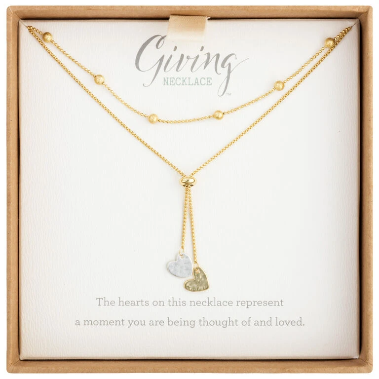 Double Heart Charms Giving Necklace, 35" 4 Double Heart Charms Giving Necklace, 35" - Image 2