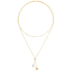 Double Heart Charms Giving Necklace, 35" 7 Double Heart Charms Giving Necklace, 35" -Fashion Accessories Store Gold and Silver Heart Charms Layered Necklace 1004440102 03