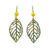 Silver Forest Metal Open Leaf Drop Earrings -Fashion Accessories Store Green Open Leaf Metal Drop Earrings NE0677A 01