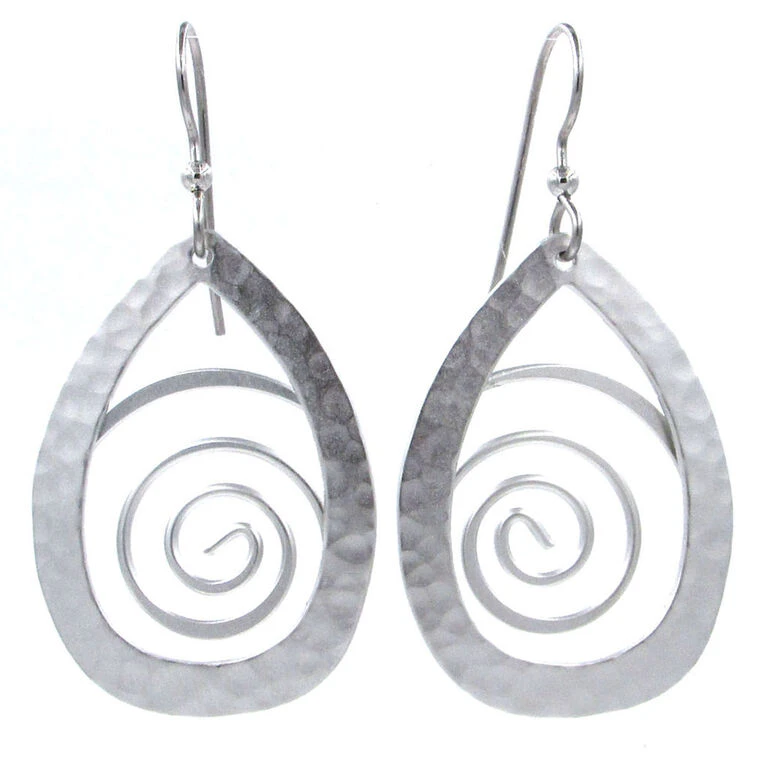 Hammered Silver Teardrop With Coil Metal Drop Earrings 3 Hammered Silver Teardrop With Coil Metal Drop Earrings