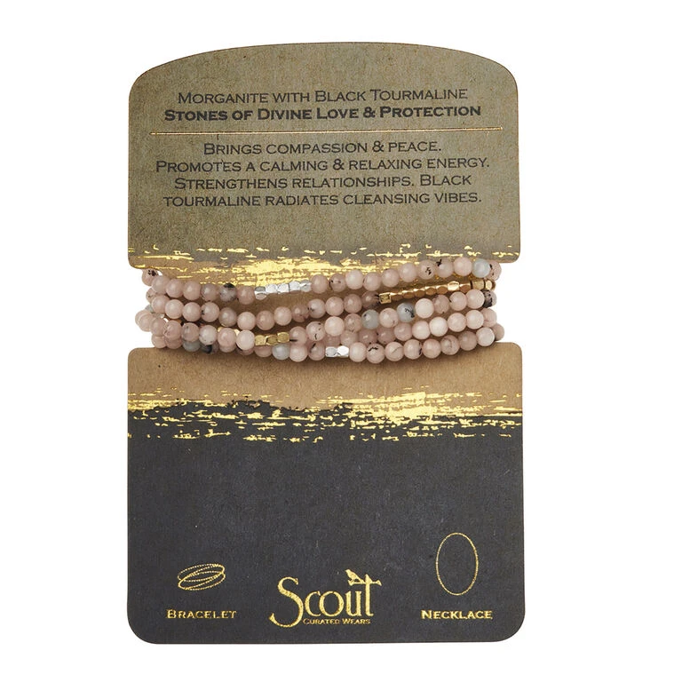 Morganite & Black Tourmaline Stone Of Love Beaded Wrap Jewelry 3 Morganite & Black Tourmaline Stone Of Love Beaded Wrap Jewelry