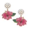 Pearl Cluster And Pink Hibiscus Drop Earrings -Fashion Accessories Store Pearl Cluster and Pink Hibiscus Drop Earrings 24175EPK 01