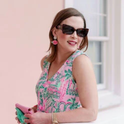 Pearl Cluster And Pink Hibiscus Drop Earrings 5 Pearl Cluster And Pink Hibiscus Drop Earrings -Fashion Accessories Store Pearl Cluster and Pink Hibiscus Drop Earrings 24175EPK 02