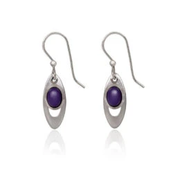 Silver Forest Purple Stone And Silver-Tone Teardrop Metal Earrings