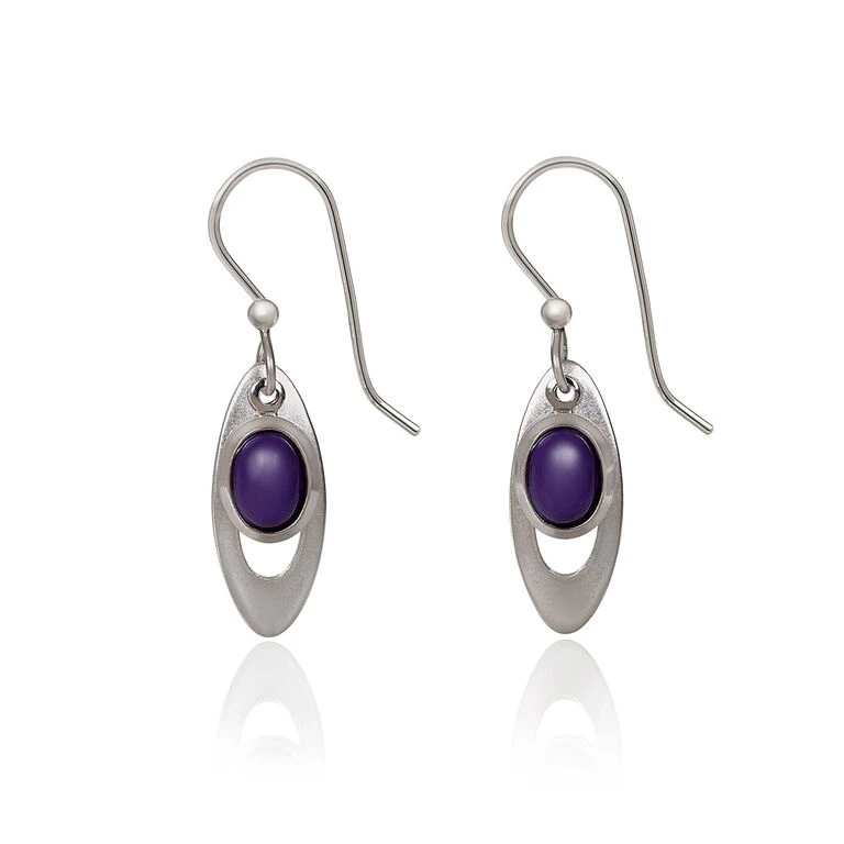 Silver Forest Purple Stone And Silver-Tone Teardrop Metal Earrings 3 Silver Forest Purple Stone And Silver-Tone Teardrop Metal Earrings