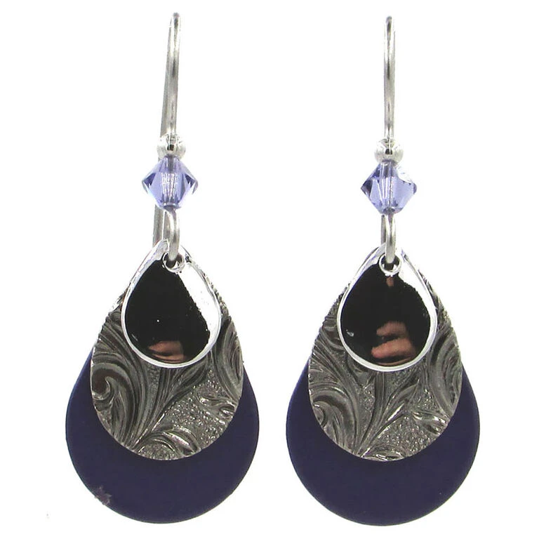 Purple And Silver Layered Metal Drop Earrings 3 Purple And Silver Layered Metal Drop Earrings