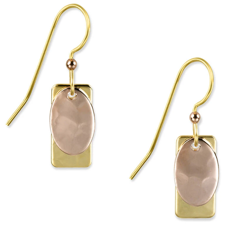 Rectangle And Oval Layered Metal Drop Earrings 3 Rectangle And Oval Layered Metal Drop Earrings