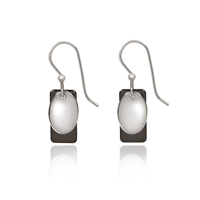 Silver Forest Rectangle And Oval Layered Silver-Tone Drop Earrings 3 Silver Forest Rectangle And Oval Layered Silver-Tone Drop Earrings