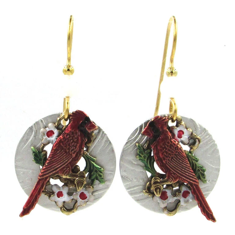 Red Cardinals Layered Metal Drop Earrings 3 Red Cardinals Layered Metal Drop Earrings