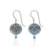 Silver Forest Silver-Tone Lotus Flower On Blue Disc Drop Earrings -Fashion Accessories Store Silver Metal Flower and Blue Disc Drop Earrings NE2069 01