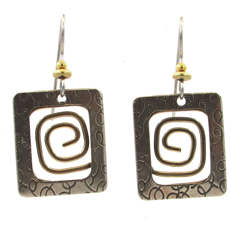 Square With Coil Metal Drop Earrings 3 Square With Coil Metal Drop Earrings