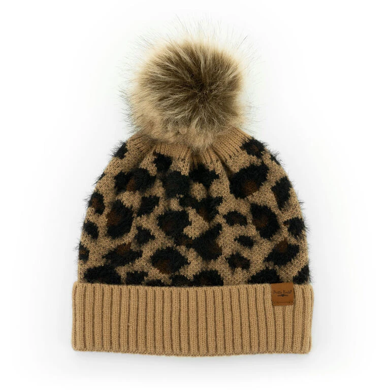 Britt’s Knits Tan Snow Leopard Women's Knit Pom Hat 3 Britt’s Knits Tan Snow Leopard Women's Knit Pom Hat