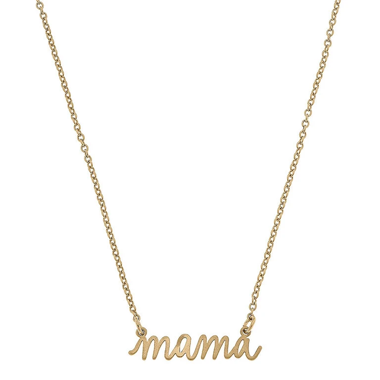 Worn Gold Mama Script Delicate Chain Necklace, 16" 3 Worn Gold Mama Script Delicate Chain Necklace, 16"